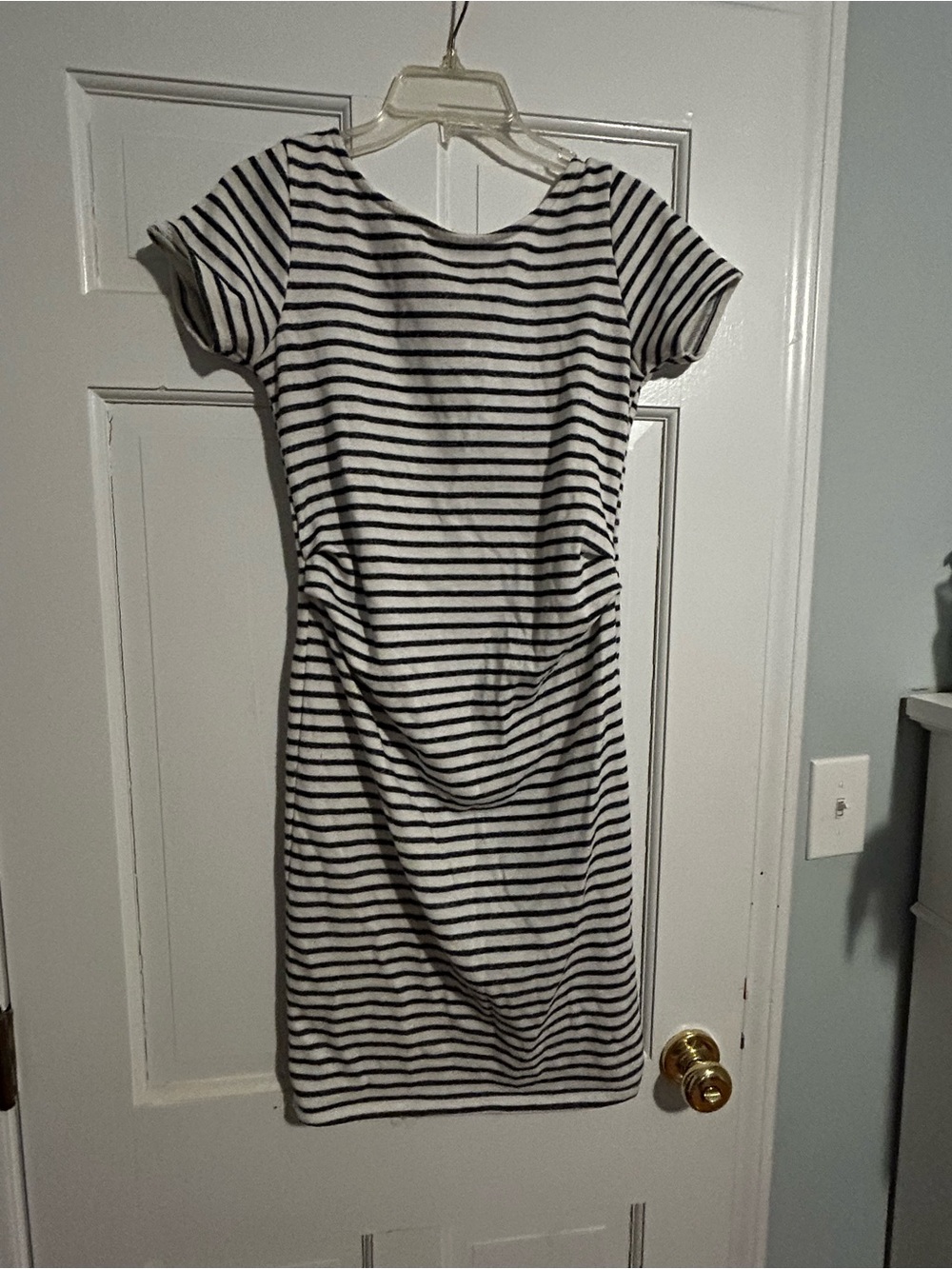 Maternity Pinkblush Black & White Striped Short-Sleeve Mini Dress